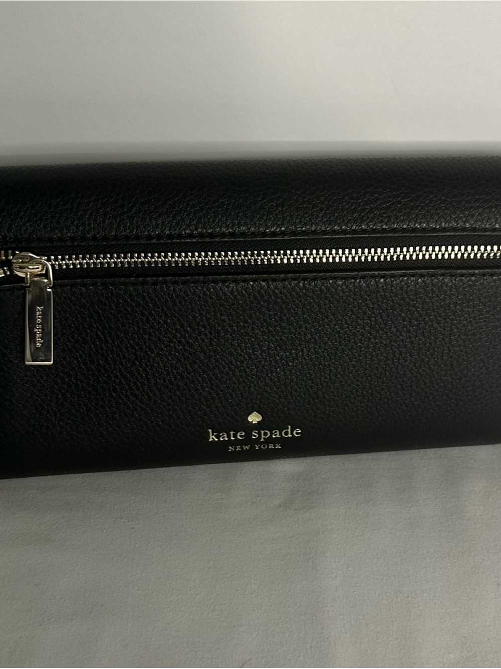 Kate Spade Marti Black Pebbled Leather Flap Zip Clutch Wallet